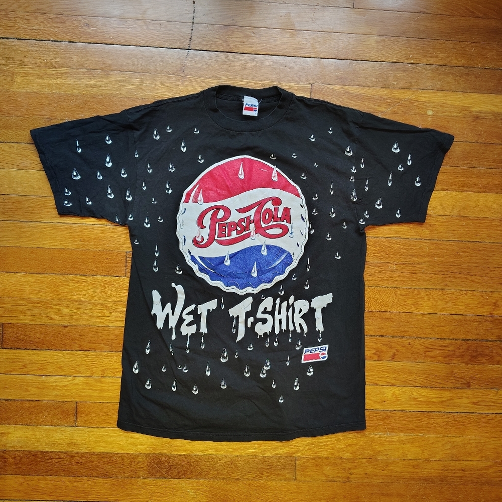 90s Vintage Pepsi Cola Wet T-Shirt Allover Print Shirt Sz Large Tee Mens Unisex